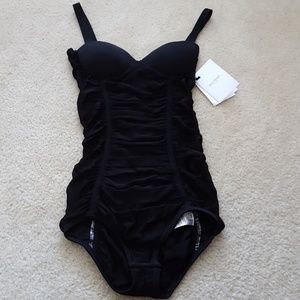 Gorgeous Black Balmain Ruched Mesh Sheer Side Bodysuit NWT